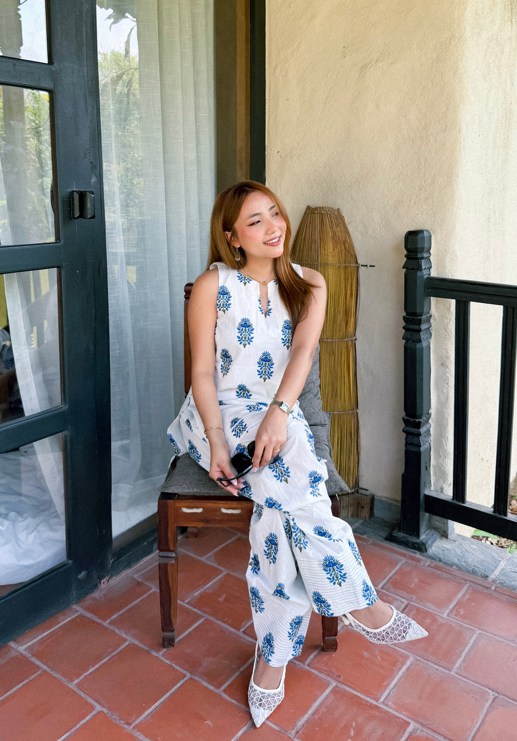 IVORY BLUE BUTA FARSHI SET