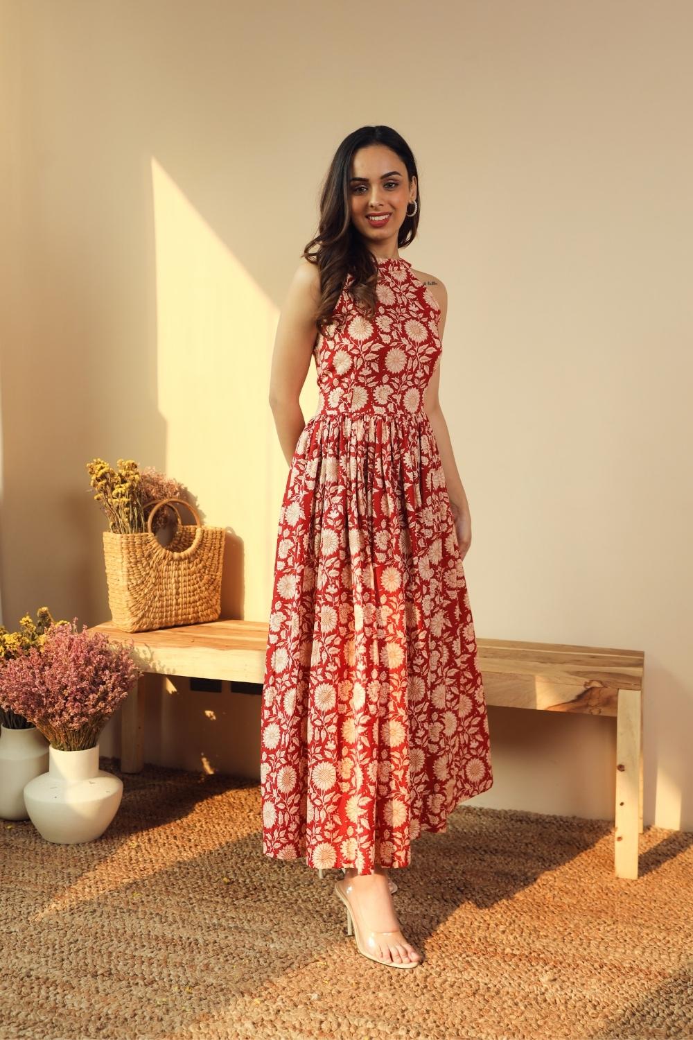 Red Floral Jaal Dress